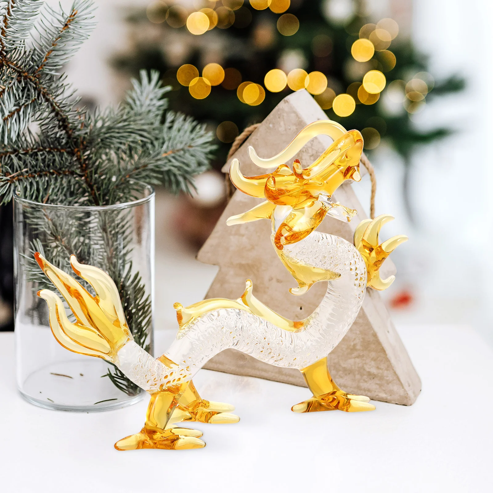 

Glass Crafts Decoration Home Zodiac Dragon Statue Sculpture Desktop Animal Statues Adorable Figurine