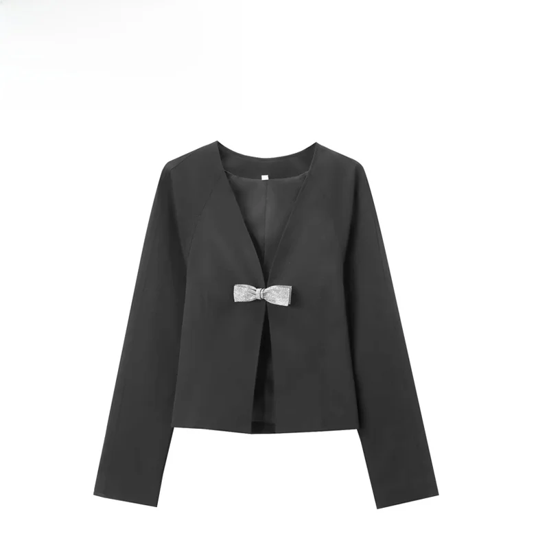 

ZBZA Faionable Slim Fit Jaet with Jewelry Knot Design Summer New Arrival Women's ort Outerwear V-Ne Polyest...