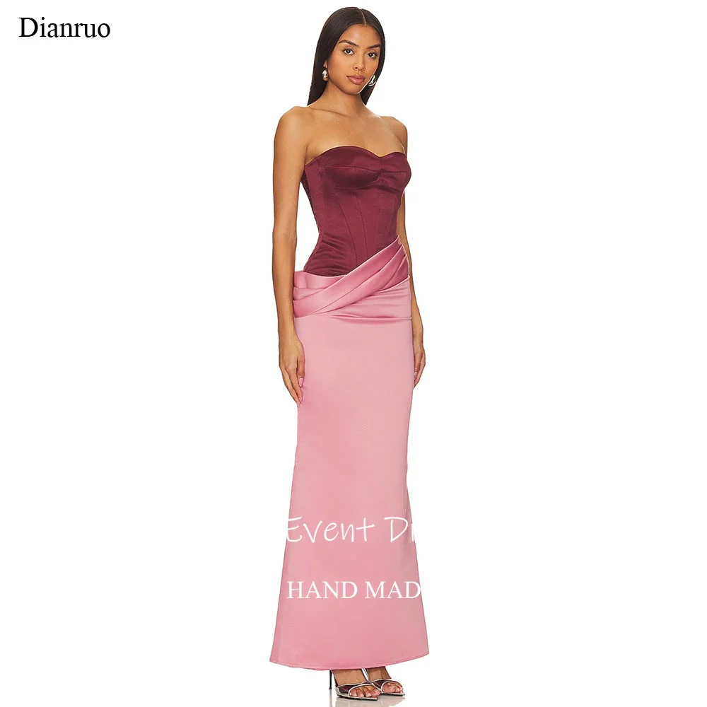 

Dianruo Two Toned Ruched Evening Dress Satin Strapless Mermaid Vestidos De Fiesta Ankle Length Abiti Da Cerimonia Customized