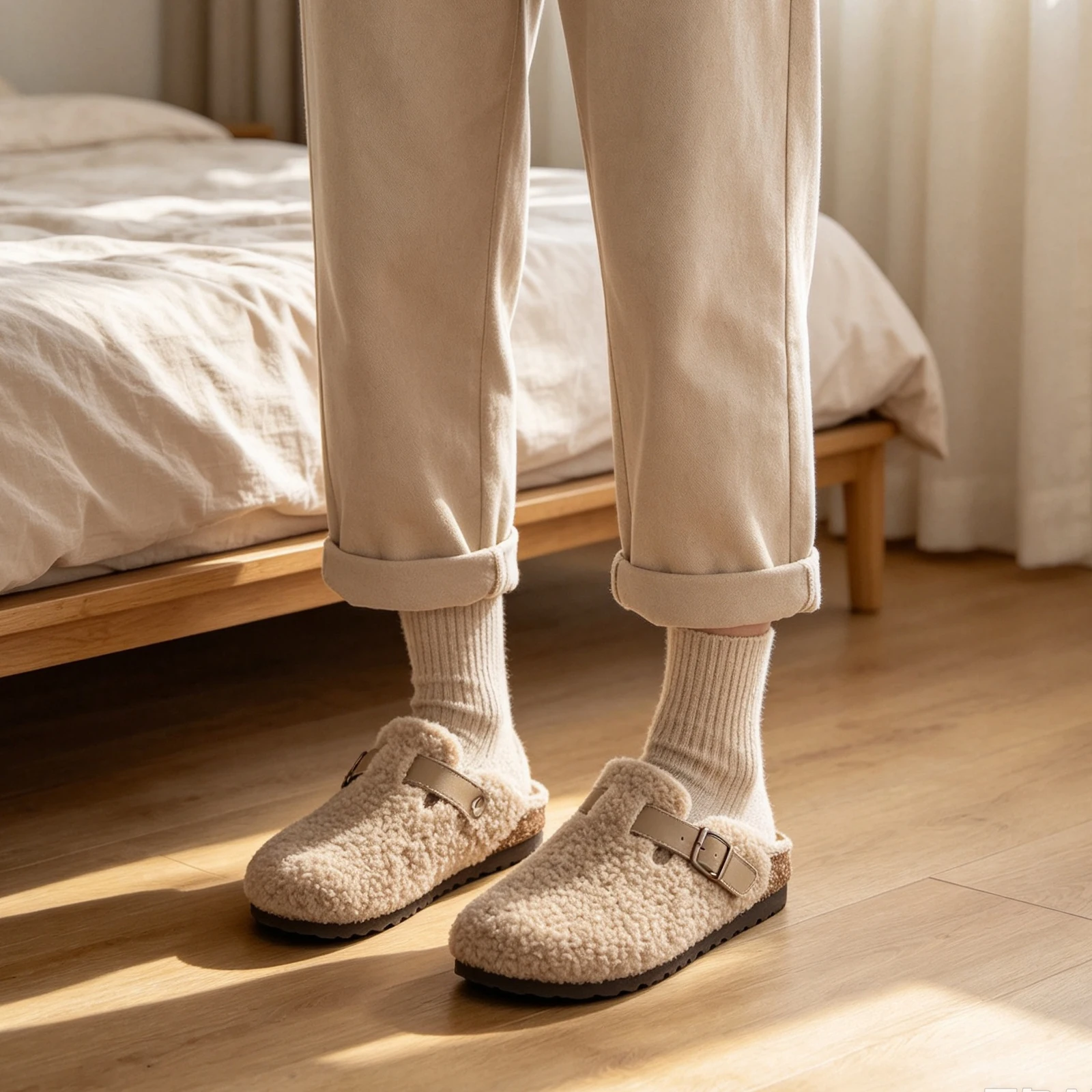 Shevalues Fuzzy Lined Clogs Damen-Slipper mit Korkfußbett, warme, flauschige Hausschuhe, rutschfeste, gemütliche Outdoor-Slides für Damen – Detail 6