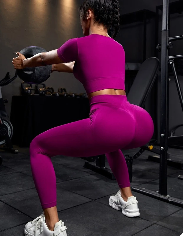 

Women Yoga Suit Seamless Sport Fitness Clothes Short Sleeve T Shirts Yoga leggings Gym Running Wear workout clothes for women