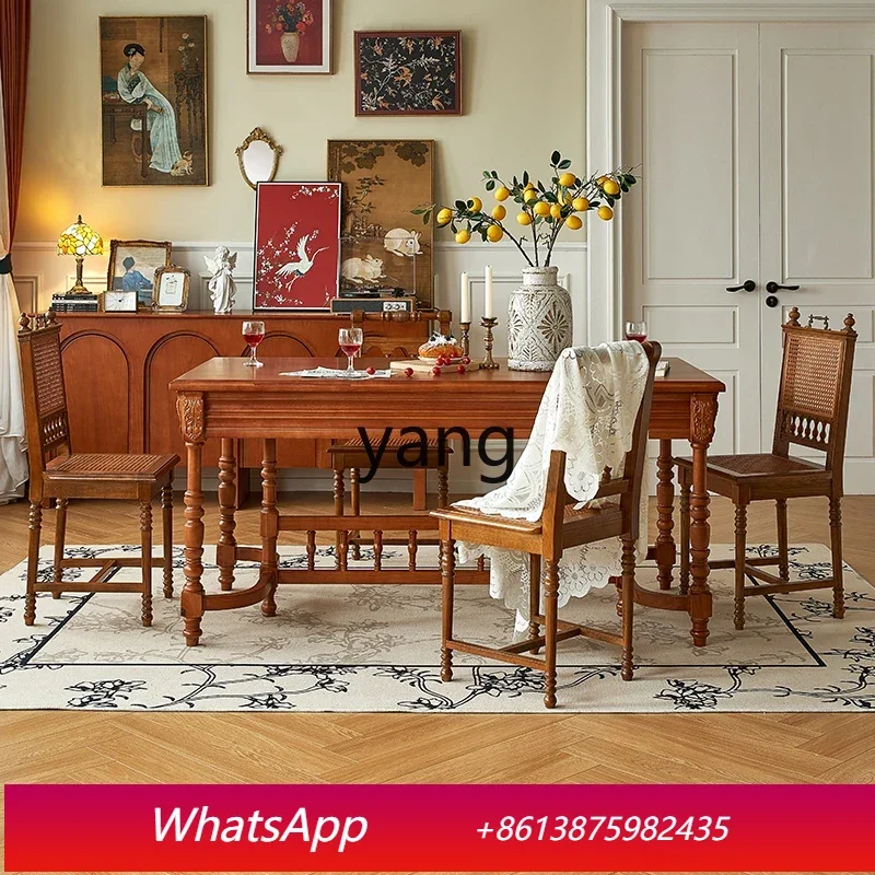 

LMM retro solid wood dining table and chair combination medium antique island table rectangular dining table restaurant home