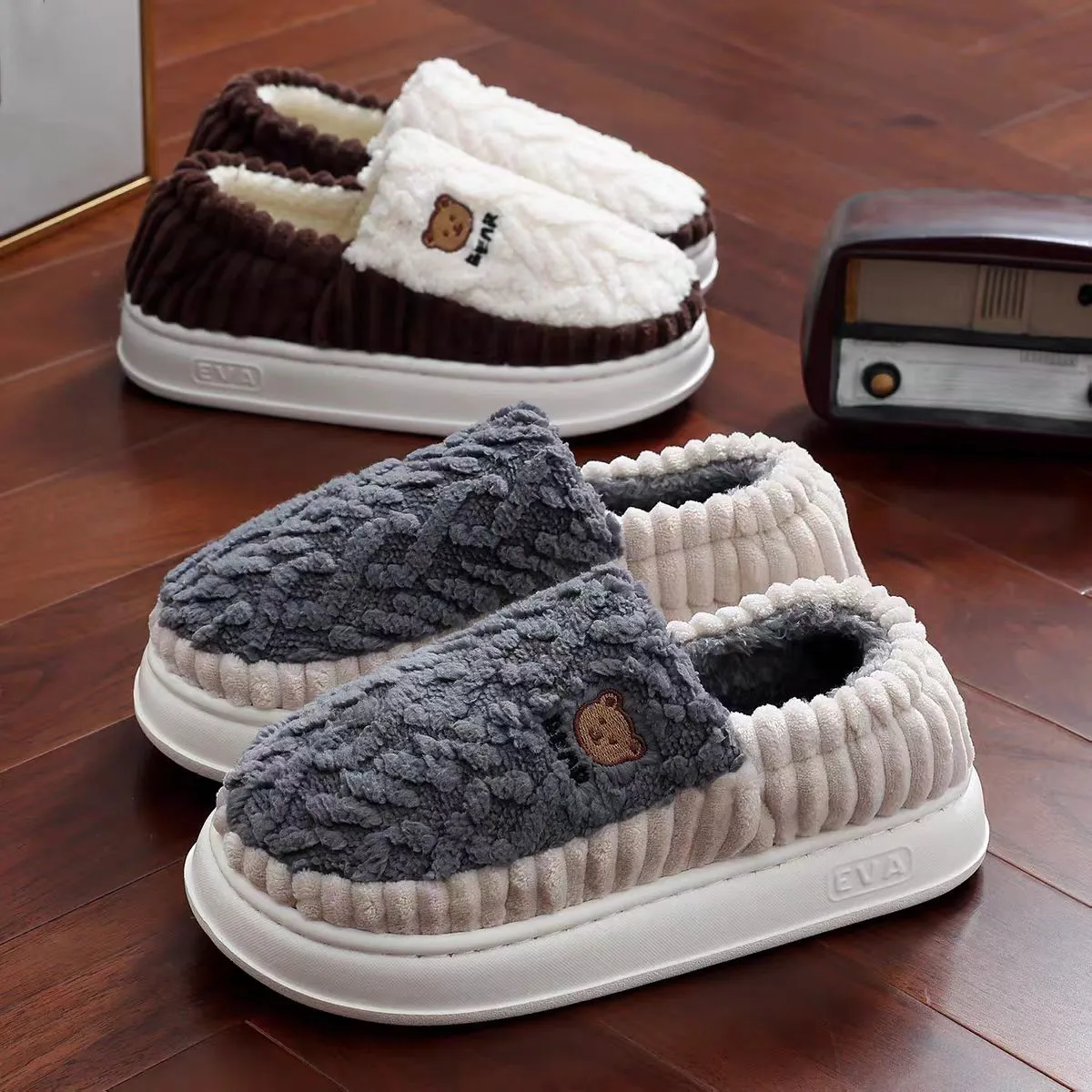 Men Warm Shoes Indoor Concise Winter Plush Flats Non-slip Women Home Fluffy Slippers Thick Sole Couple Soft Furry Footwear - Image 4