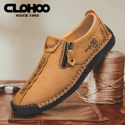 CLOHOO Hand Sewn Handmade Shoes Breathable Soft Sole Casual Men's Comfortable Walking Shoes Moccasin Work Shoes