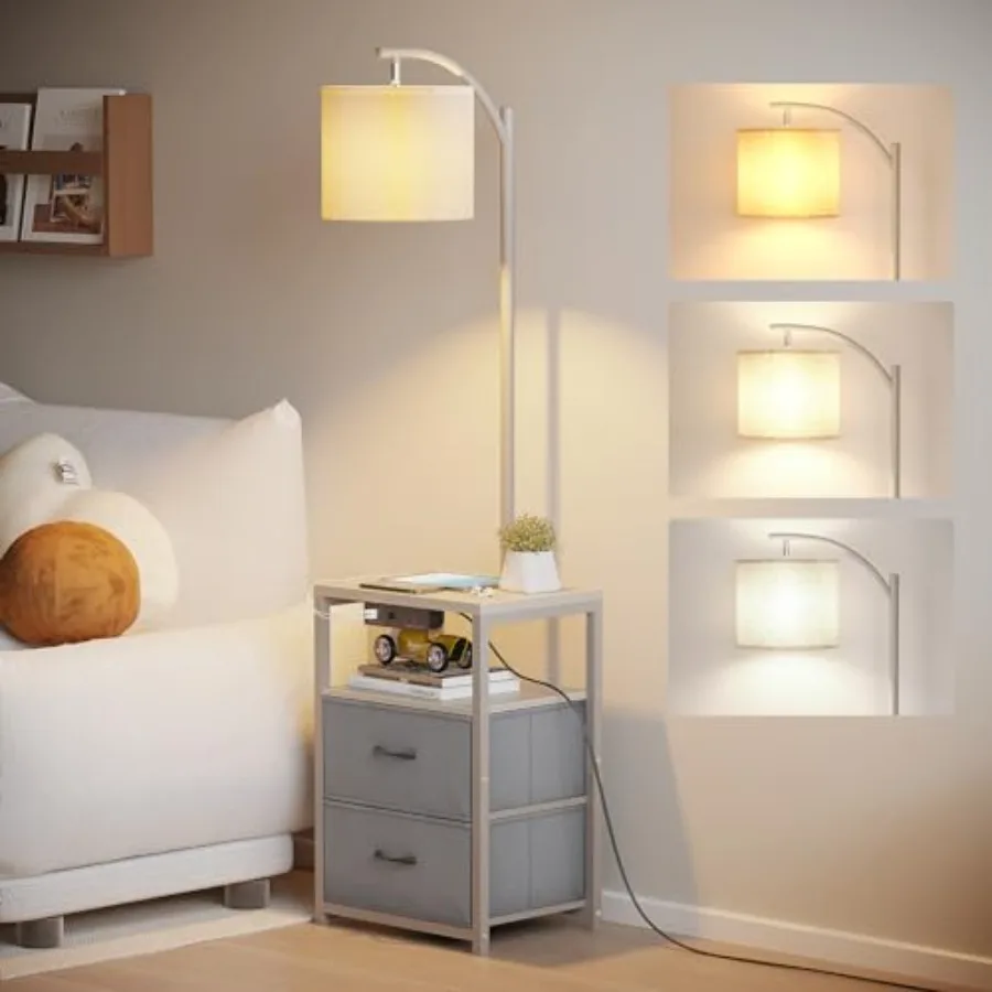 

Floor Lamp with Table and 2 Drawers, Lamp with USB Port and Outlet, Lamps for Nightstand with 3 Color Temperature Led Bulb Incl