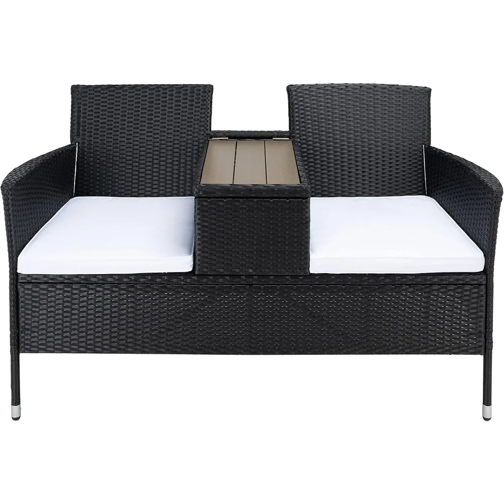 Almofada Viora Wicker para coleção ao ar livre, Loveseat preto ou branco, PAT7710A