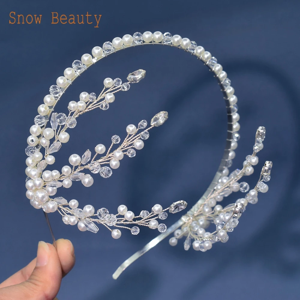 DZ067 Soft Bridal Hairband Fashion Pearl Crystal Wedding Hair Accessories Ventage Bridal Headband Jewelly Tiaras Twisted  Bead