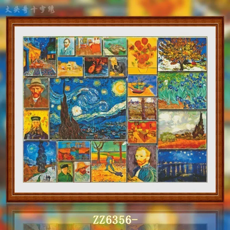 Stamped Cross Stitch Kit 14CT 16CT 18CT Pre Printed Canvas Cotton Thread DIY Embroidery Wall Decor[ZZ6558- Van Gogh Collection]