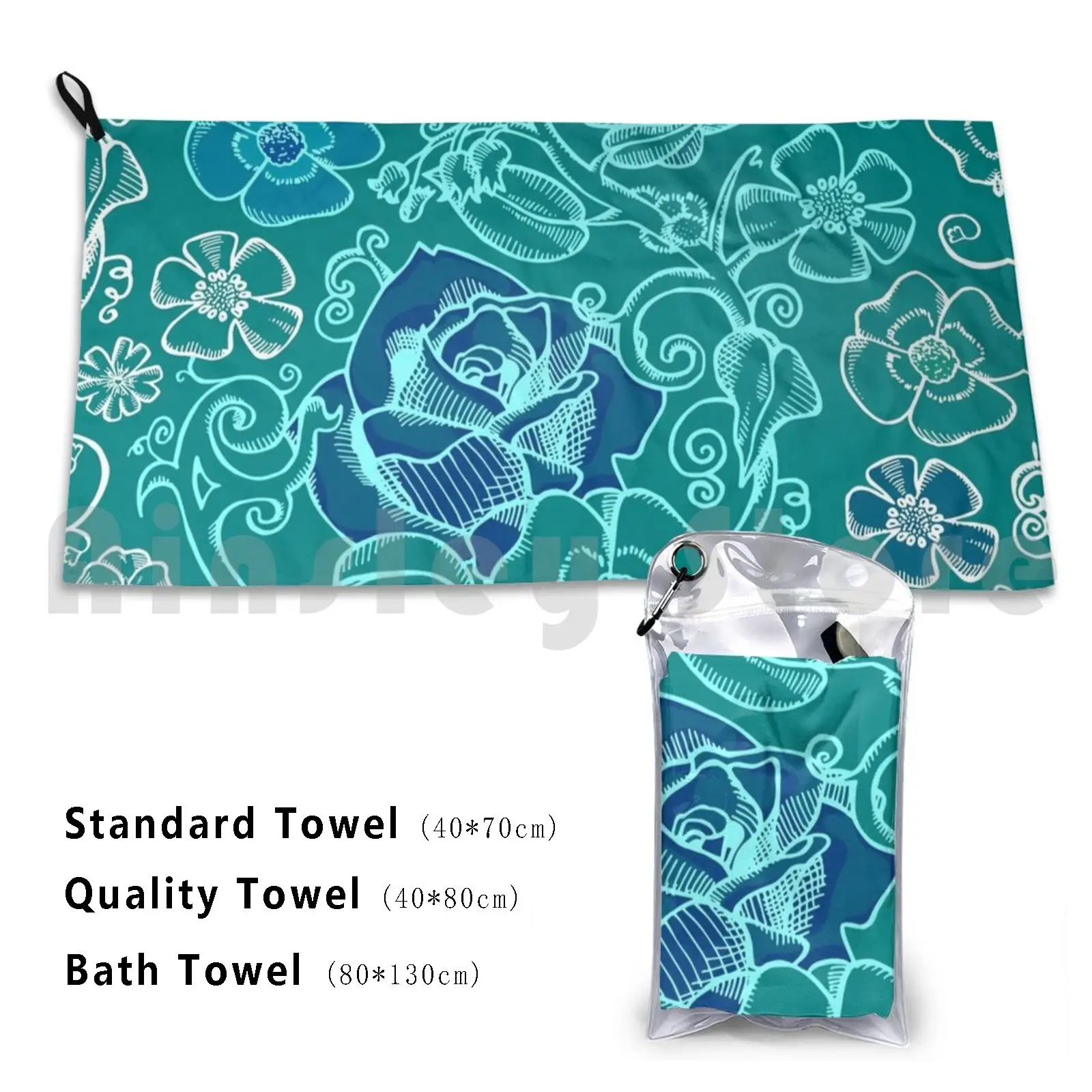 Blue Flower Garden Bath Towel Beach Cushion Blue Flower Garden Nature Spring Summer Rose Bouquet Composition
