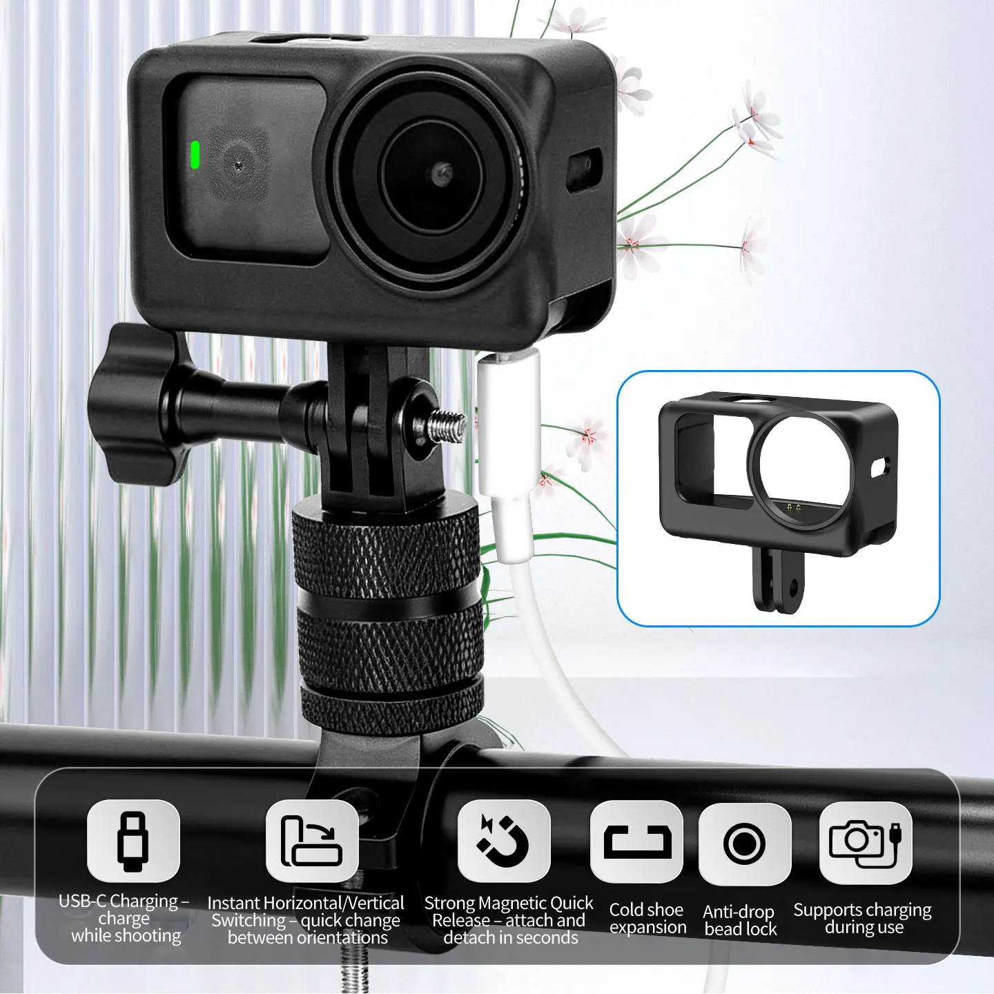 Für DJI Osmo Nano Action-Kamera Aufladbarer Magnetischer Schutzrahmen Stativadapter 1/4 Cold Shoe Mount PC Kratzfester Käfiggehäuse – Detail 2