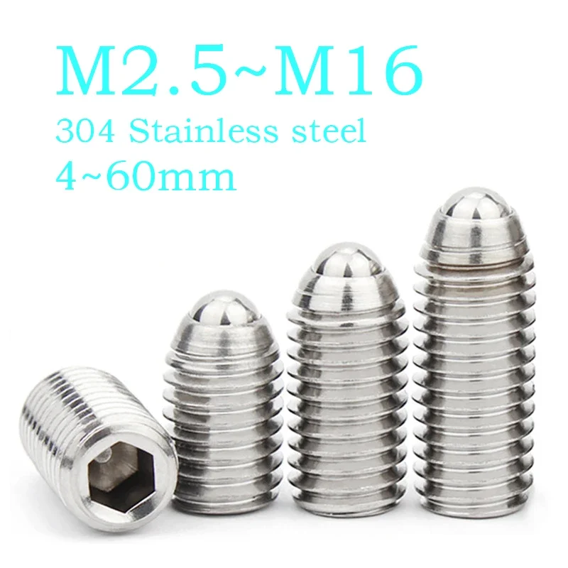 1~5 Pcs Wave Ball Positioning Steel Ball Screw M2.5 M3 M4 M5 M6 M8 M10 M12 M16 304 Stainless Steel Hexagon Socket Set Screw