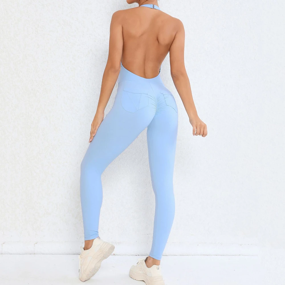 

Sexy Backless Playsuits Women Sports Fitness Jumpsuit Slim Casual Hollow Out Halter Bodysuit Yoga Set Summer Fashion New Rompers
