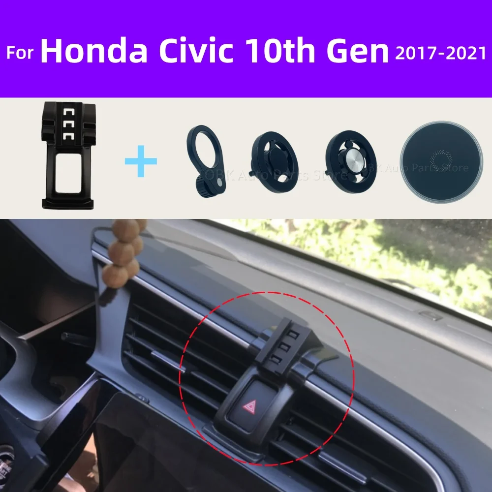 Suporte Magnético para Telefone para Honda Civic 10ª Geração 2017-2021 2018, Montagem MagSafe para Carro, Base de Carregamento Sem Fio, Acessório Inte