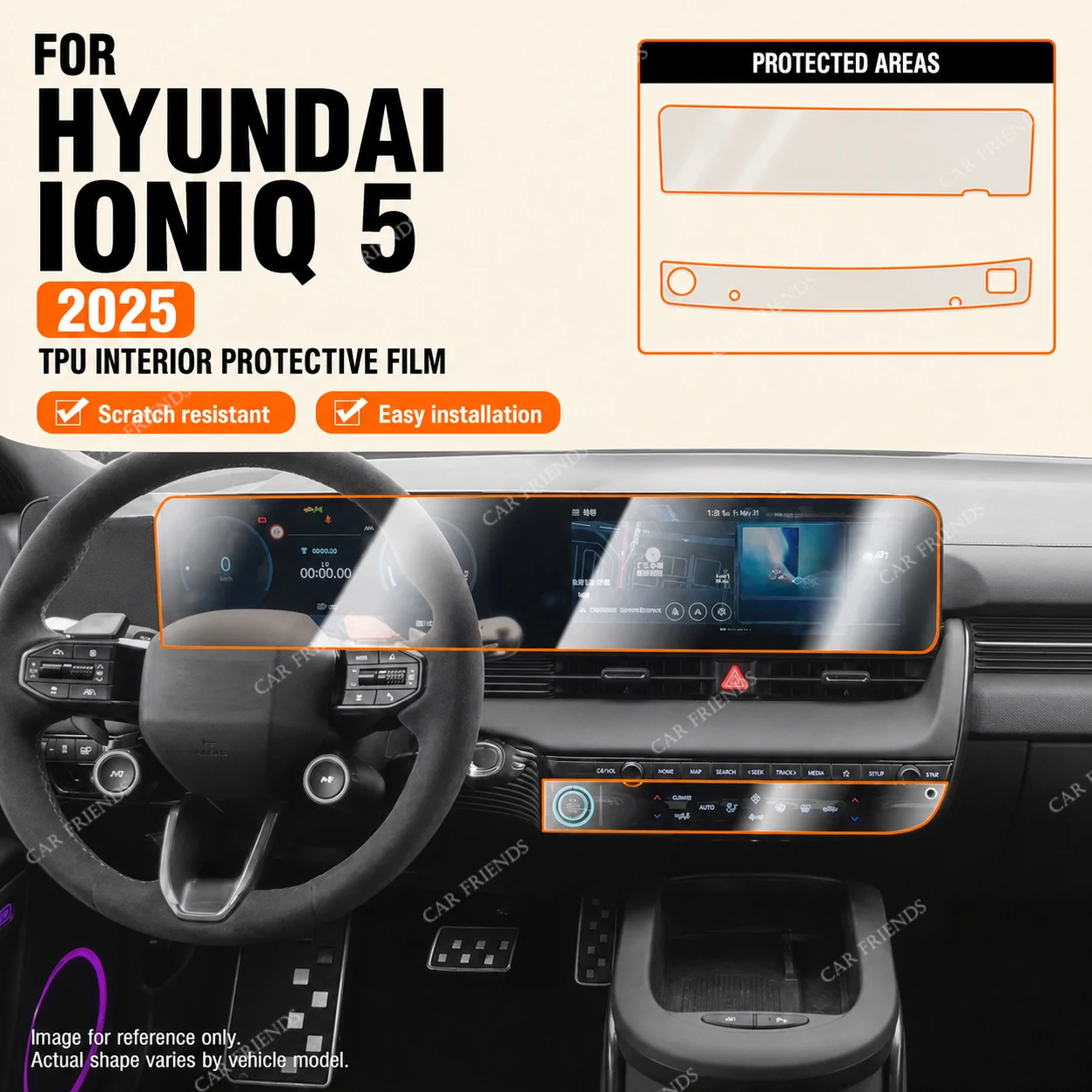 For HYUNDAI IONIQ 5 2025 Transparent TPU Dashboard and Screen Protective Film Car Interior Trim Panels Anti-Scratch Cover
