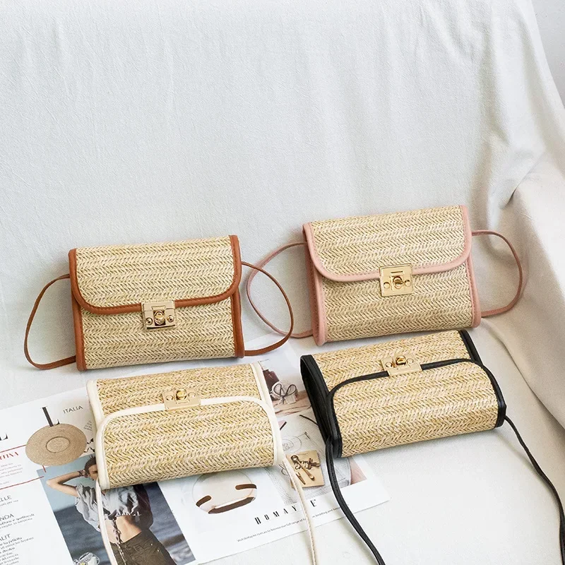 

Женская соломенная тканая сумка весна лето осень новый стиль с замком и пряжкой через плечо из мягкой искусственной кожи универсальная сумка на одно плечо