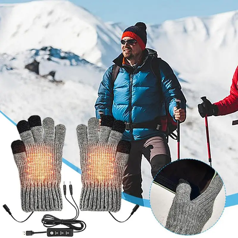 TouchScreen Electric Heated Gloves USB Heated 3 Intelligent Temperature Control Thermal Knitting Gloves Windproof Ski Gloves