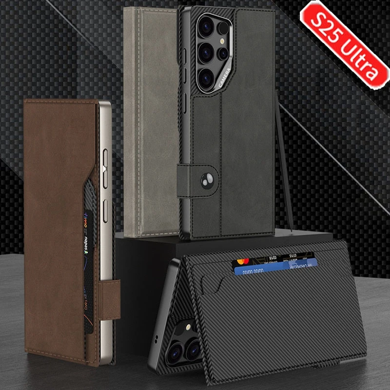 

Anti-theft Brush Luxury Leather Flip Card Slot Case For Samsung Galaxy S25 Ultra SM-S938B Magnetic Wallet Holder Kickstand Cover