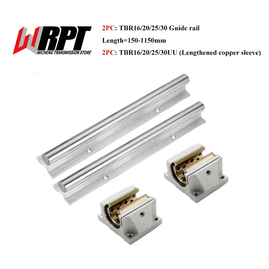 Linear Guide 2PCS TBR16 20 25 30 Length 150-1150mm 2PCS/4PCS TBR16-30UU Lengthened With Copper Sleeve Slider 3D Printer Parts