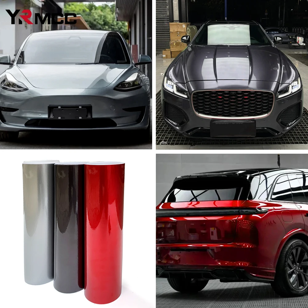 Car Wrap Vinyl Film Car Stickers Self Adhesive Gray Silver Red Glossy Films Anti Scratch Waterproof Sticker for Auto Accessories