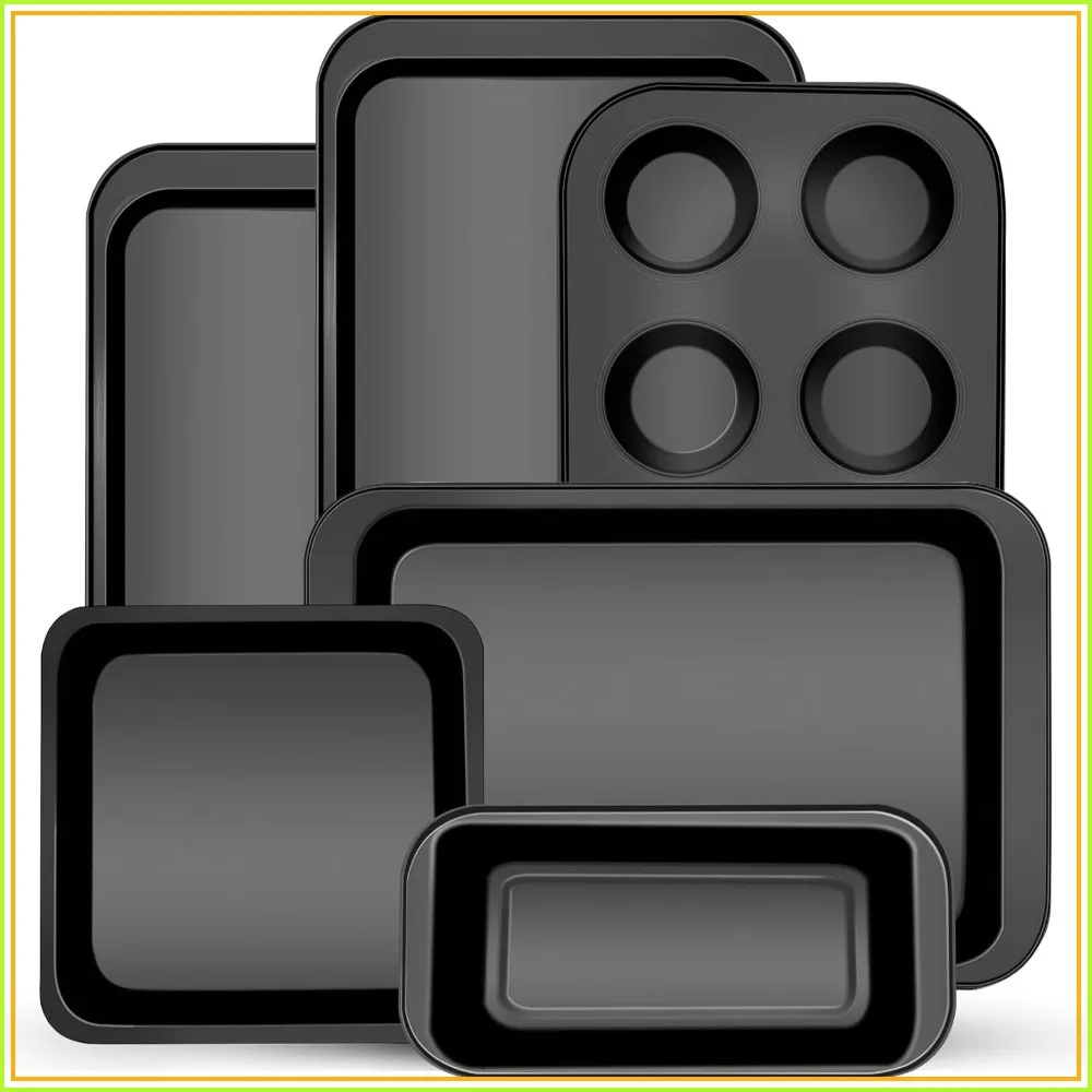 

6-Piece Nonstick Carbon Steel Bakeware Set: Cookie Sheet, Roaster, Square Pan, Loaf Pan, Muffin Pan