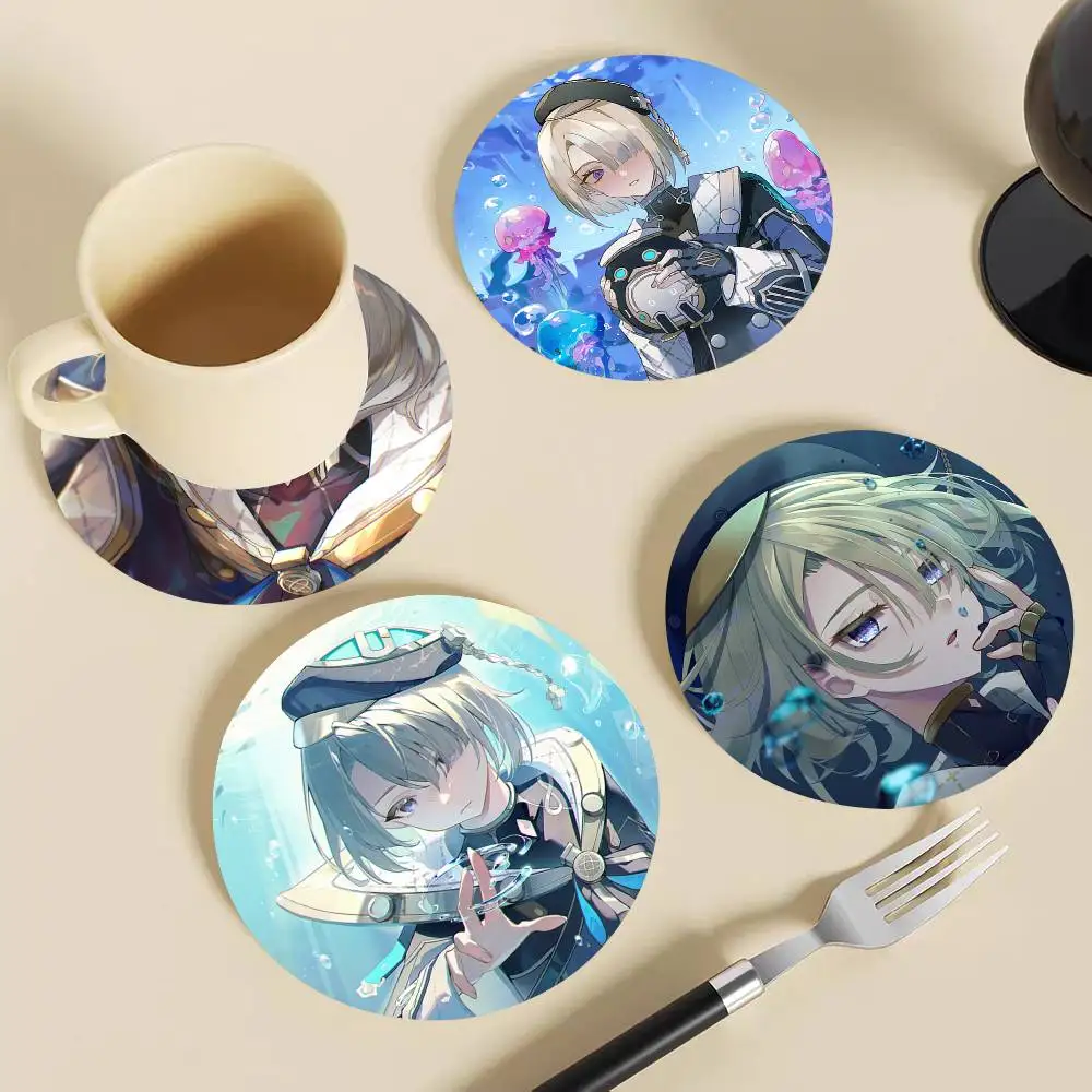 Game Anime Genshin Impact Freminet Wooden Coasters Heat-resistant And Non-slip Suitable For Restaurants And Cafes And