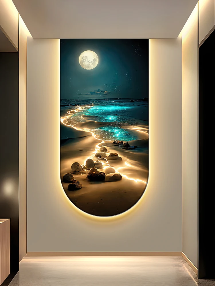 #Ocean Waves Wall Lamp Entrance Decoration Light Painting Moon Corridor Hanging Painting Light Sea Home Living Room Mural Light