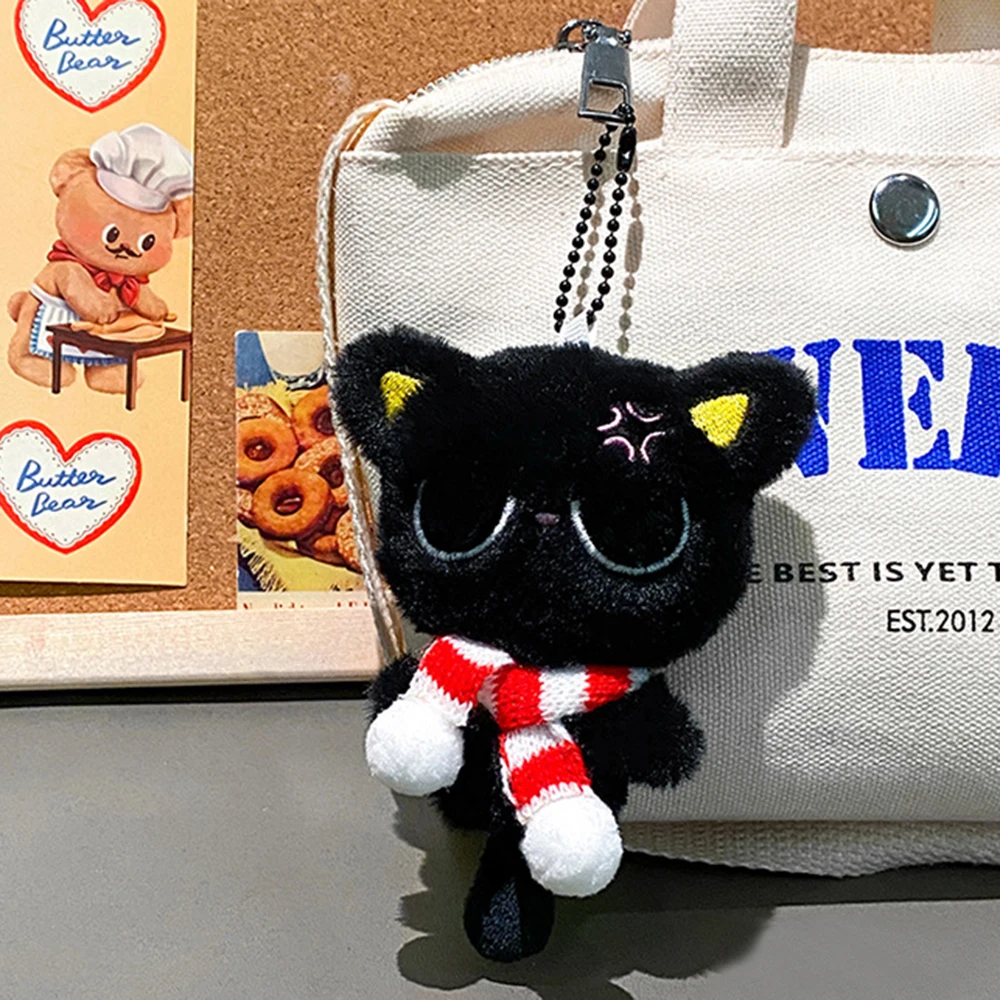 Little Black  Pendant Cartoon Plush Kitten Doll Charms With Beaded Chain Cuddly Cute Black Kitten Keychain For Boys Girls Gifts