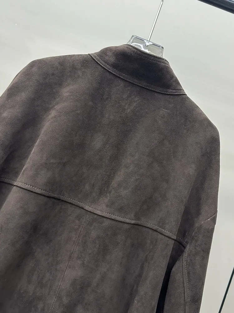 المرأة الخريف Vintage سترة جلدية حقيقية الوقوف طوق فضفاضة تناسب عالية الجودة جلد الغنم الحقيقي معطف من جلد الغزال الشارع الشهير ملابس خارجية