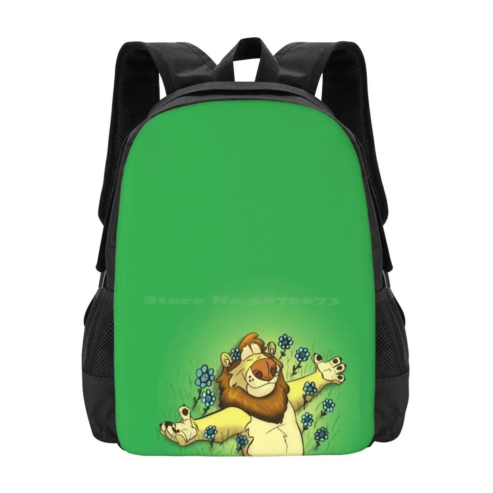 

Smell The Flowers Teen College Student Backpack Pattern Design Bags Lion Flower Flowers Field Art Character Illustration