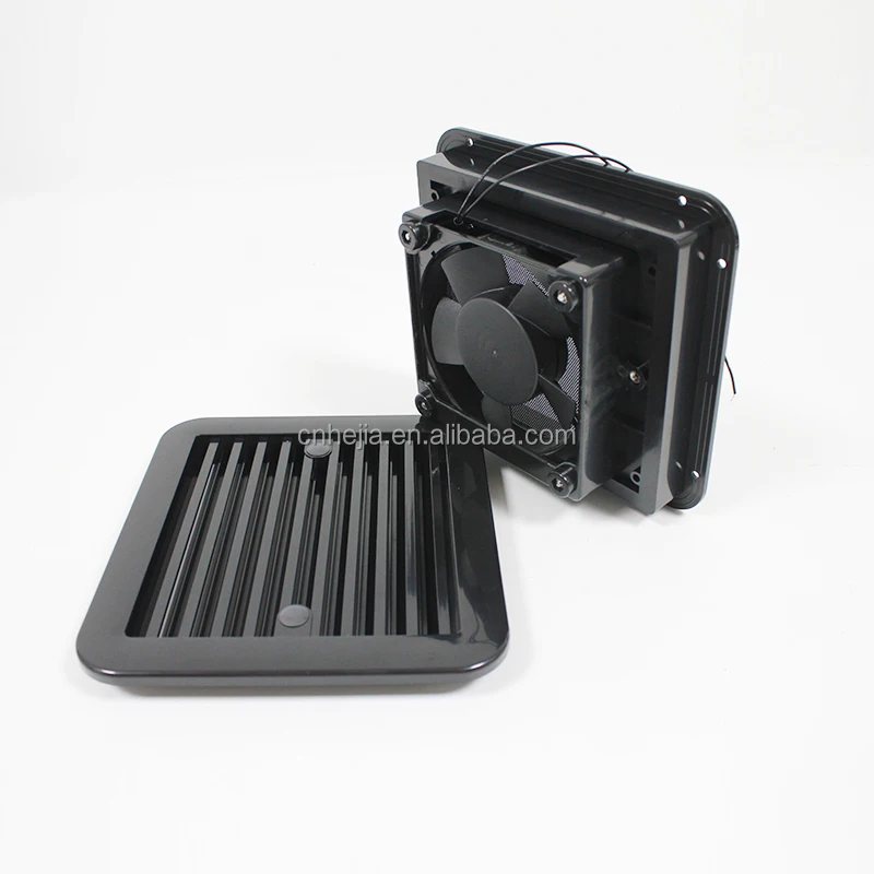 Black Strong Wind Louver Dust and Insert Proof Side Exhaust Air Vent Radiator for Caravan RV Motorhome 12V Ventilation Fan