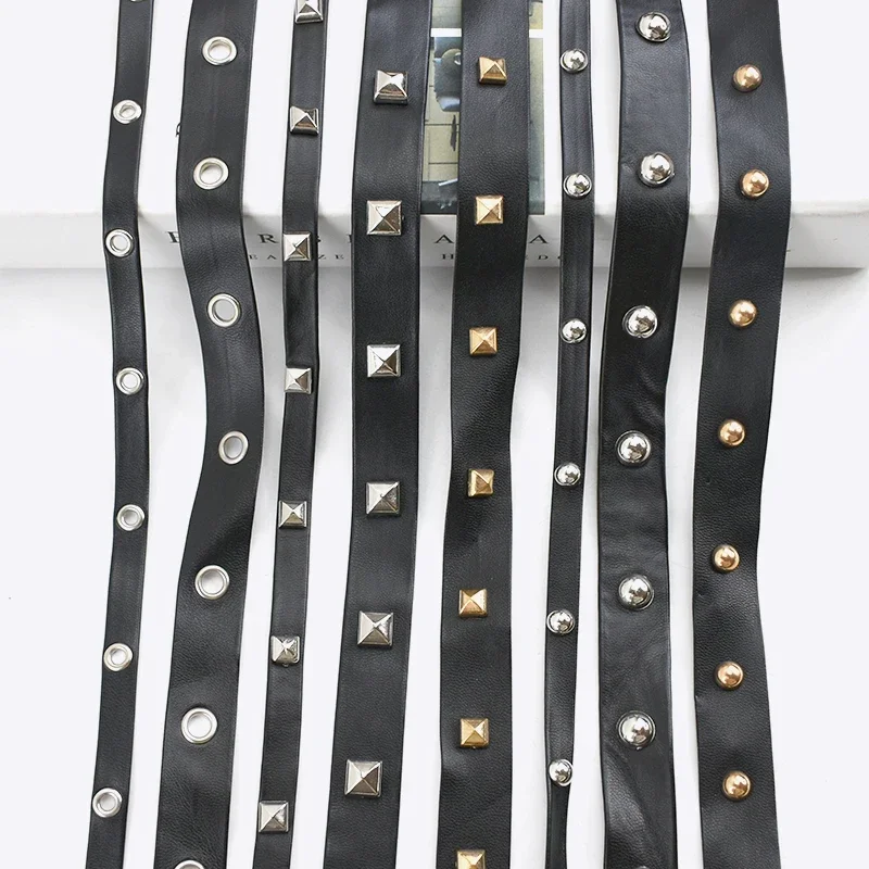 

Meetee 2/5/10M 10/20mm Fashion Punk Rivets Leather Rope Bags Strap PU Ribbon Collar Garment Decoration Leathers Cords Accessory