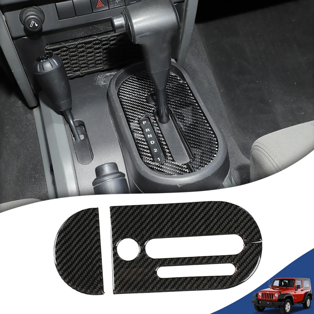 Naklejki dekoracyjne na panel zmiany biegów do Jeep Wrangler JK 2007 2008 2009 2010 Akcesoria wewnętrzne z prawdziwego włókna węglowego