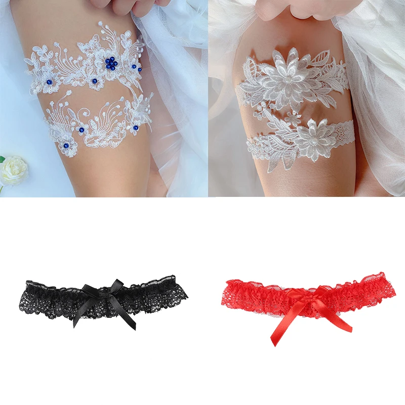 جوارب الرباط حزام الأبيض الفخذ الساق الرباط الدائري للنساء الزفاف موضة مثير زهرة الدانتيل اكسسوارات العروس الرباط الحزام #1