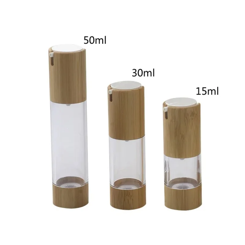 Empty 15ml 30ml 50ml Bamboo Airless Vacuum Pump Bottle for Makeup Cream Serum Lotion Skin Care Vial Cosmetic Container