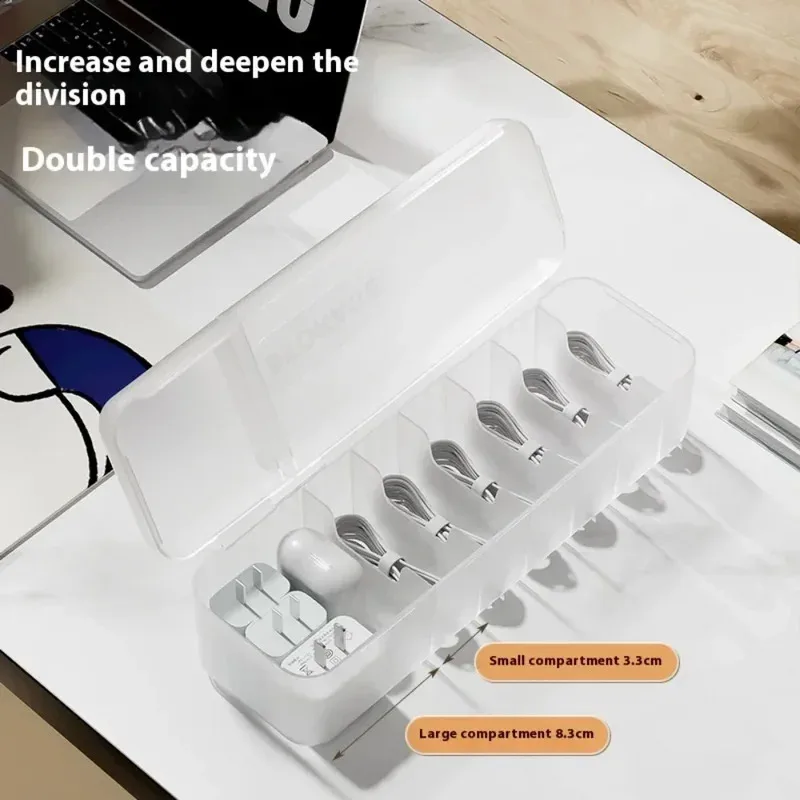 New Cable Storage Box Organizer Charger Cord Storage Box Data Earphone Large Capacity Thickened Compartment Storage Box with Lid image 3