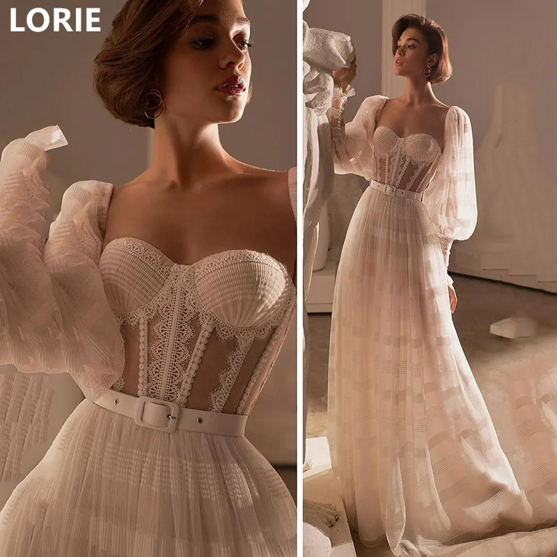 LORIE A-line Sweethear Wedding Dresses Applique Long Sleeves Backless Princess Bridal Gown Elegant Wedding Gowns Customized 2024