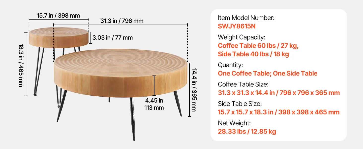 SucceBuy Coffee Tables Sets Living Room Table with End Side Table Coffee and End Tables Sets with Metal Legs for Living Room