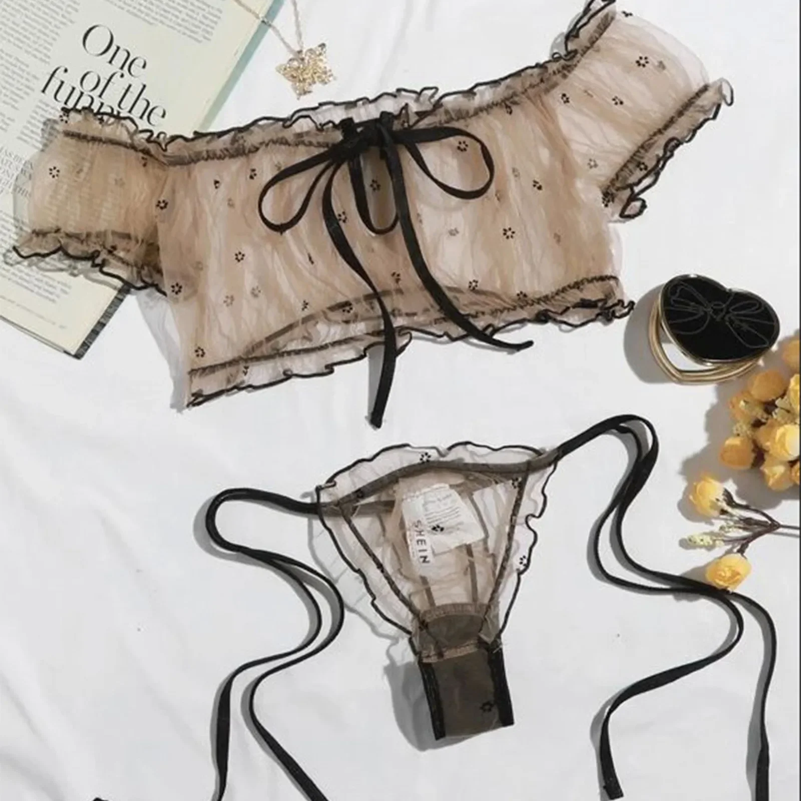 

Wrap Chest Off Shoulder Strap Women's Sexy Underwear Lace Three Point Female Underwear Set Thong Strap New In Matching Sets