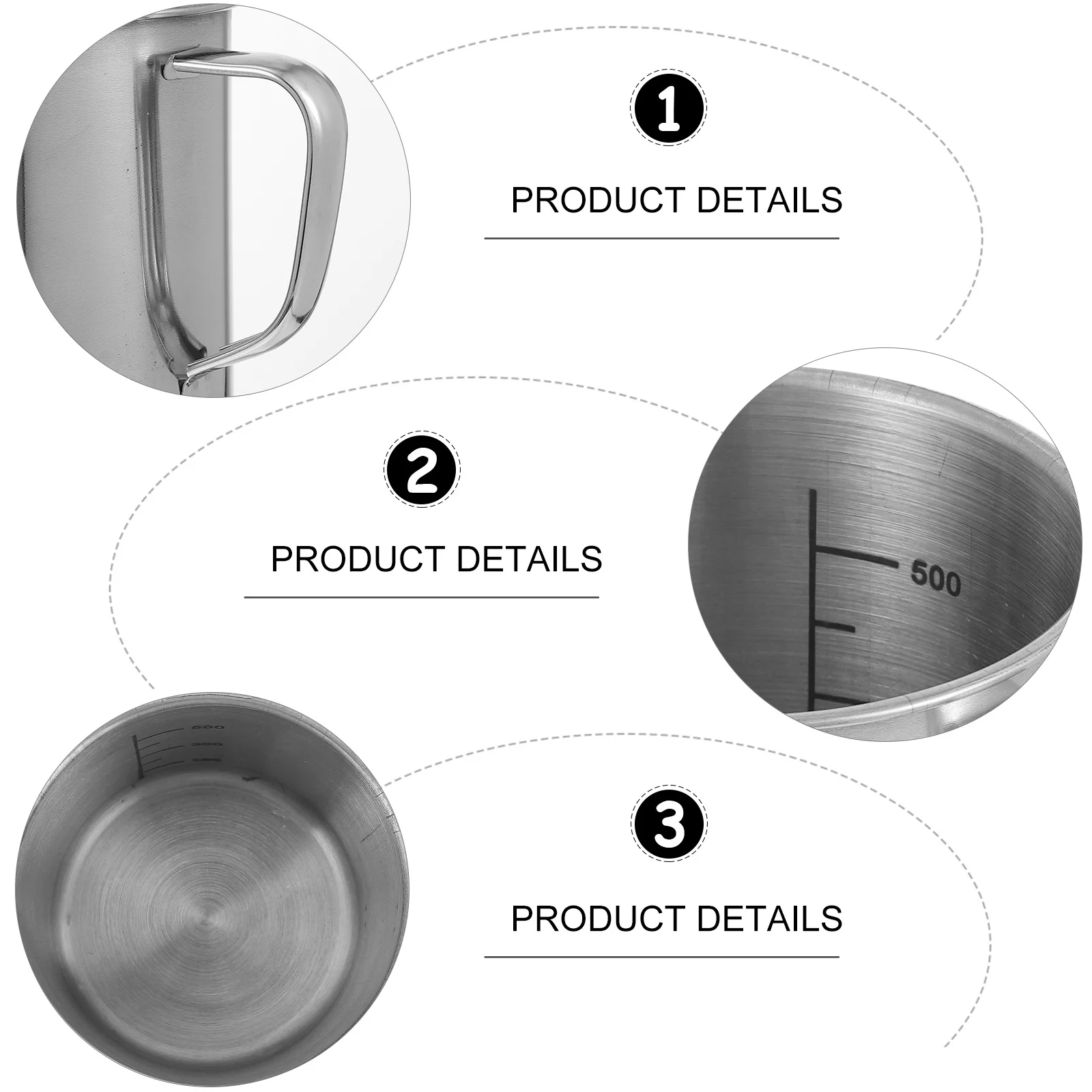 

1Pcs Laboratory Measuring Cup Stainless Steel 500ml Smooth Lightweight Burr Free Scale Marked Easy for Kitchen