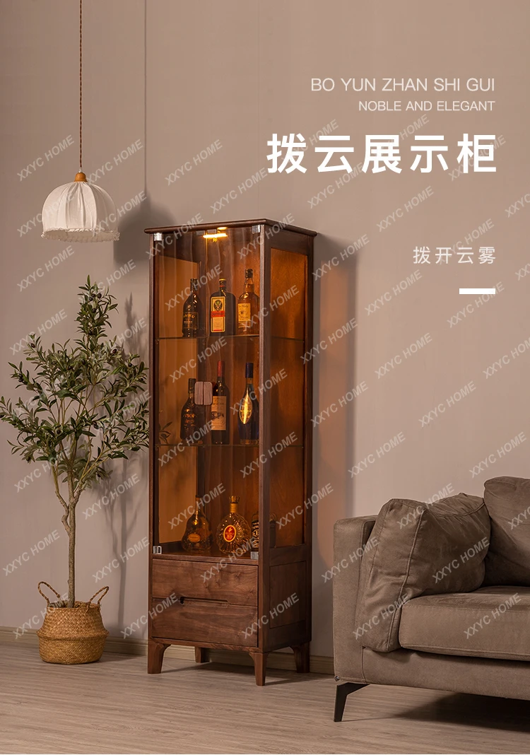 L Modern simplicity, solid wood double doors, living room, display, glass storage, side cabinets