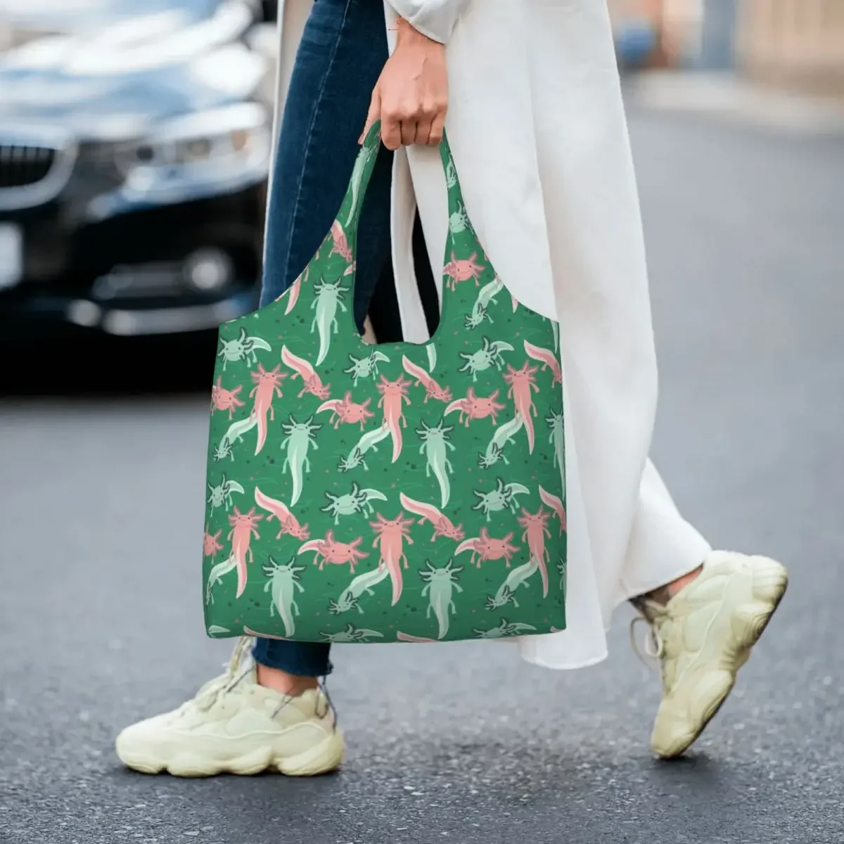 Holly Galvan Axolotl Pattern Grocery Shopping Tote Bag Salamander Animal Canvas Shoulder Shopper Bags Large Capacity Handbags image 6
