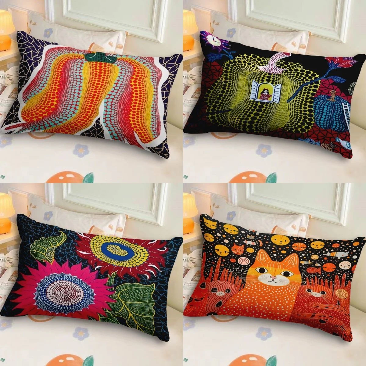 Yayoi Kusama مستوحاة من البولكا نقطة الملكة اليقطين قطني وسادة أريكة كيس وسادة من جانب واحد #1