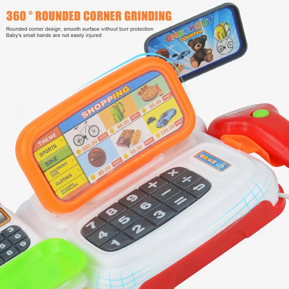 Toy Cash Register with Scanner Cash Register Toy Set with Sound Effects Play Money Credit Cards for Kids Educational for Pretend