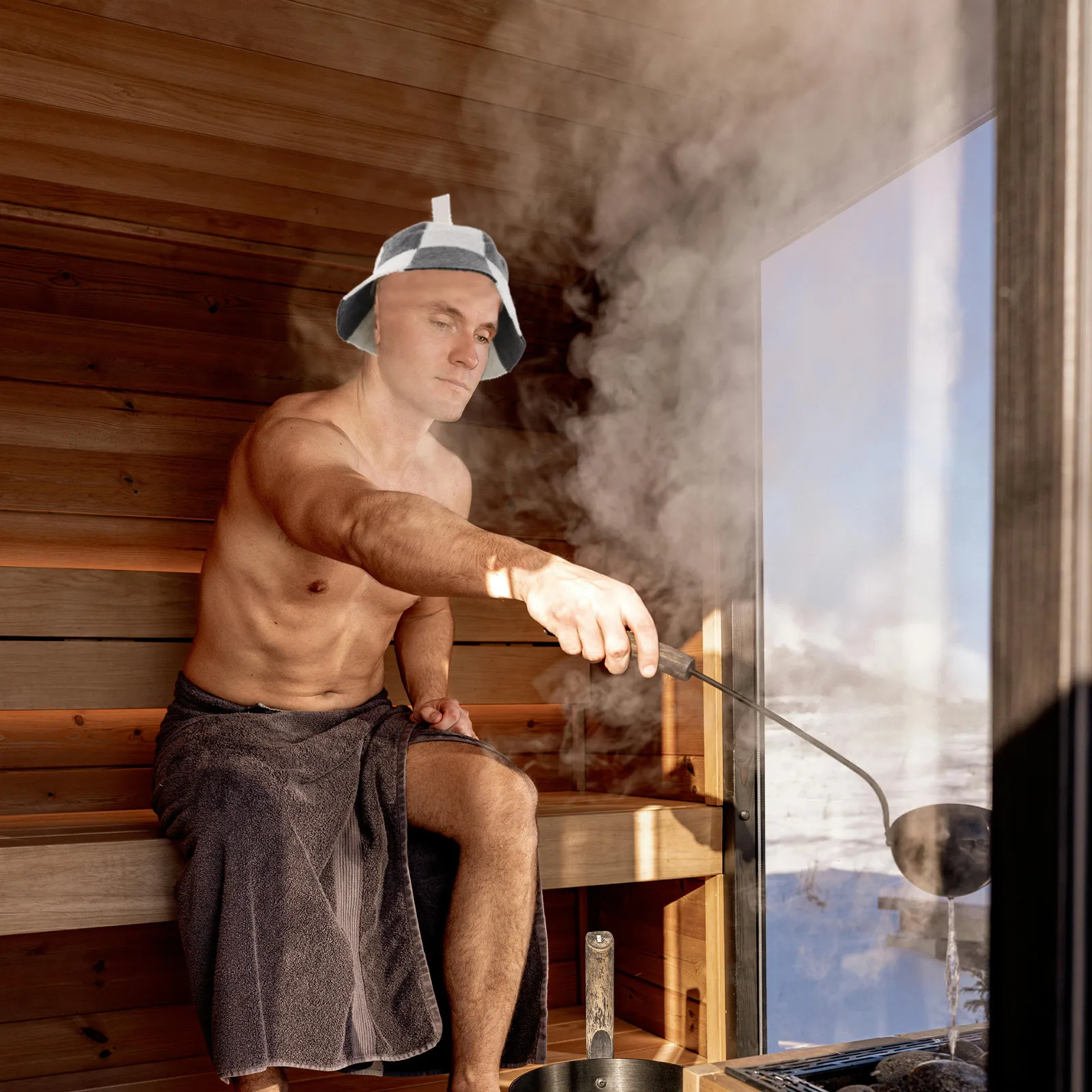 

1Set Sauna Hat for Women Men Felt Absorbent Insulated with Mat and Gloves Full Protection Spa Bathing Experience Set