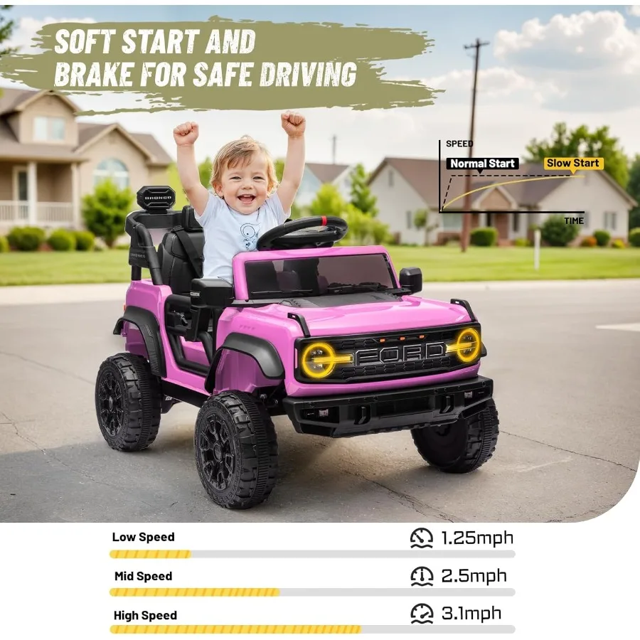 12V Ride on Toy for  Bronco Raptor Electric Car with Parent Remote Control Battery Powered Truck Car with 4-Wheel Suspension LE