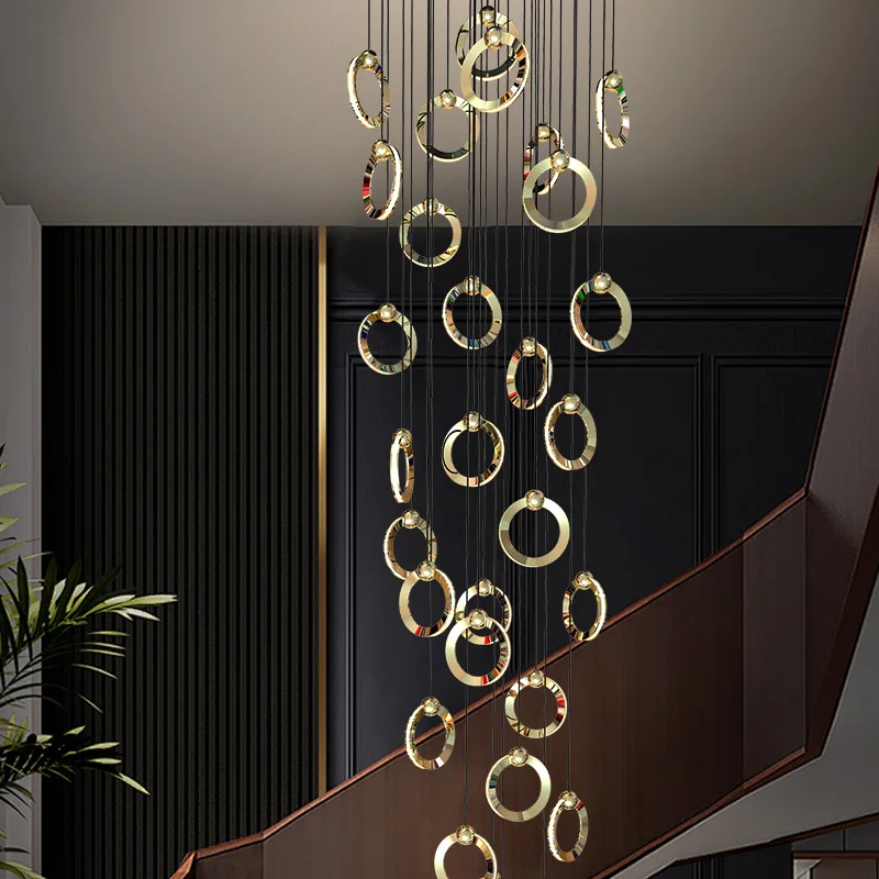 Hanging Light Fitting Italian Minimalist Design Electroplated Gold High-quality Staircase Chandelier Hanging Light For Hall