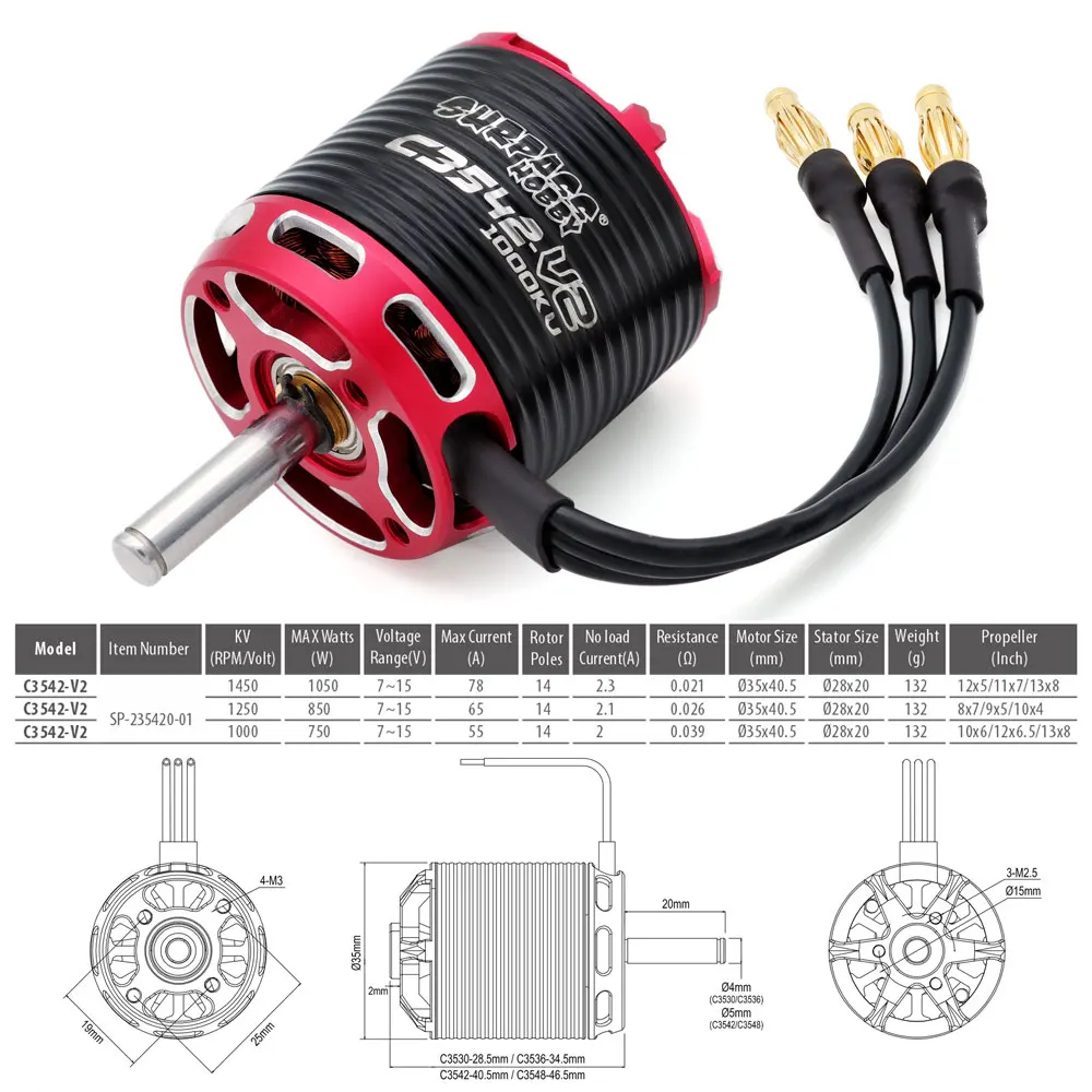 Motor sin escobillas para Dron cuadricóptero de ala fija, SURPASSHOBBY V2, 2822, 2826, 2830, 2834, 2838, 3530, 3536, 3542, 3548, Outrunner