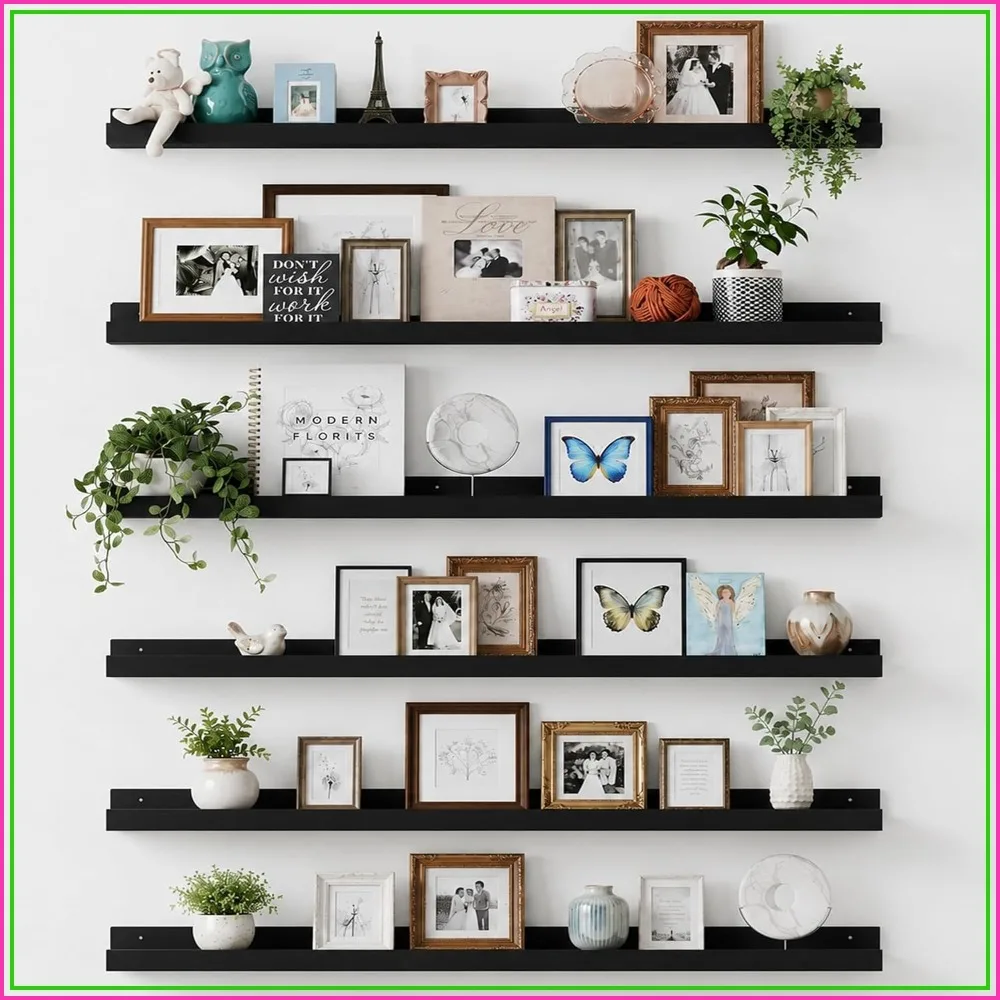 Floating Shelves for Wall Decor and Storage, Black, 6 Pack, 47.3 Inch