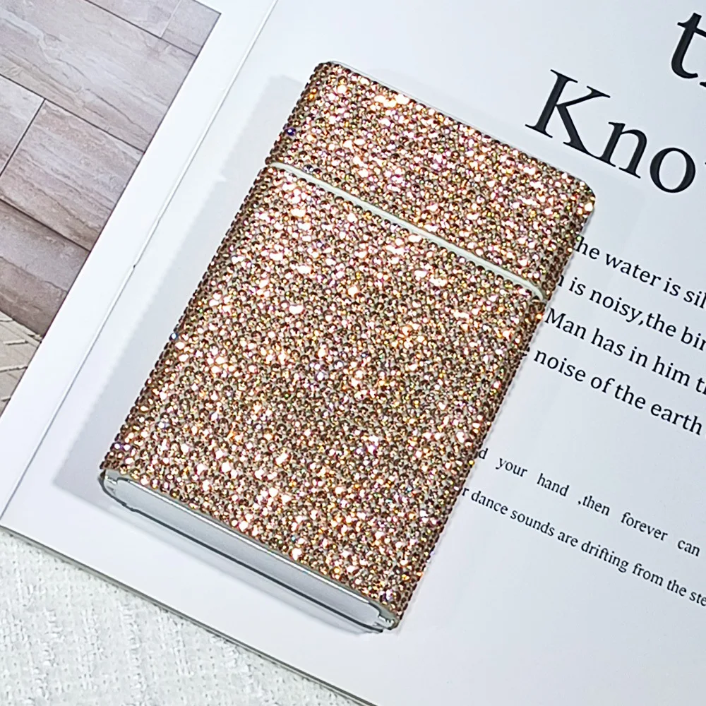 الفاخرة بلينغ حجر الراين علبة السجائر للنساء المعادن المحمولة الماس التدخين صندوق تخزين بلينغ المنظم حامل مذهلة