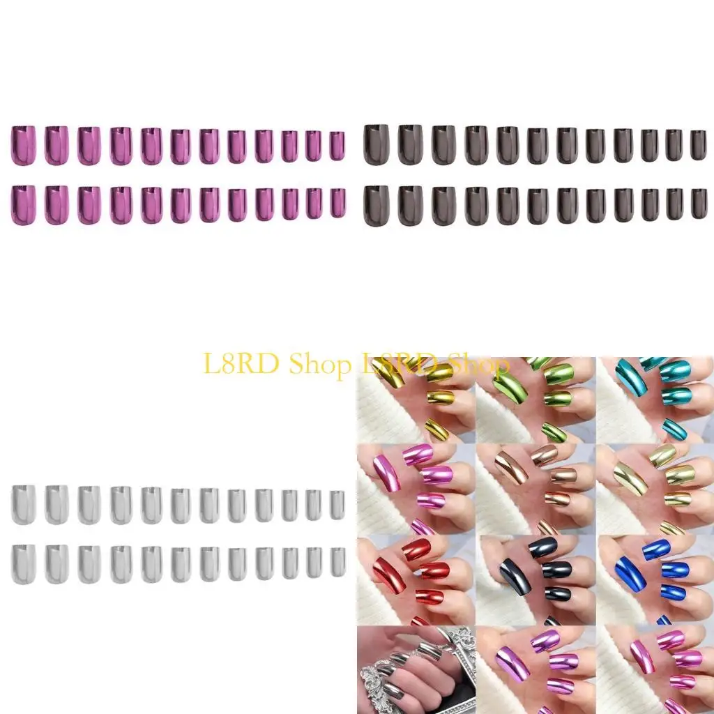 

L8RD 288Pcs Square Press on With Holographically Metallic Glossy False Full Coverage Acrylic Art